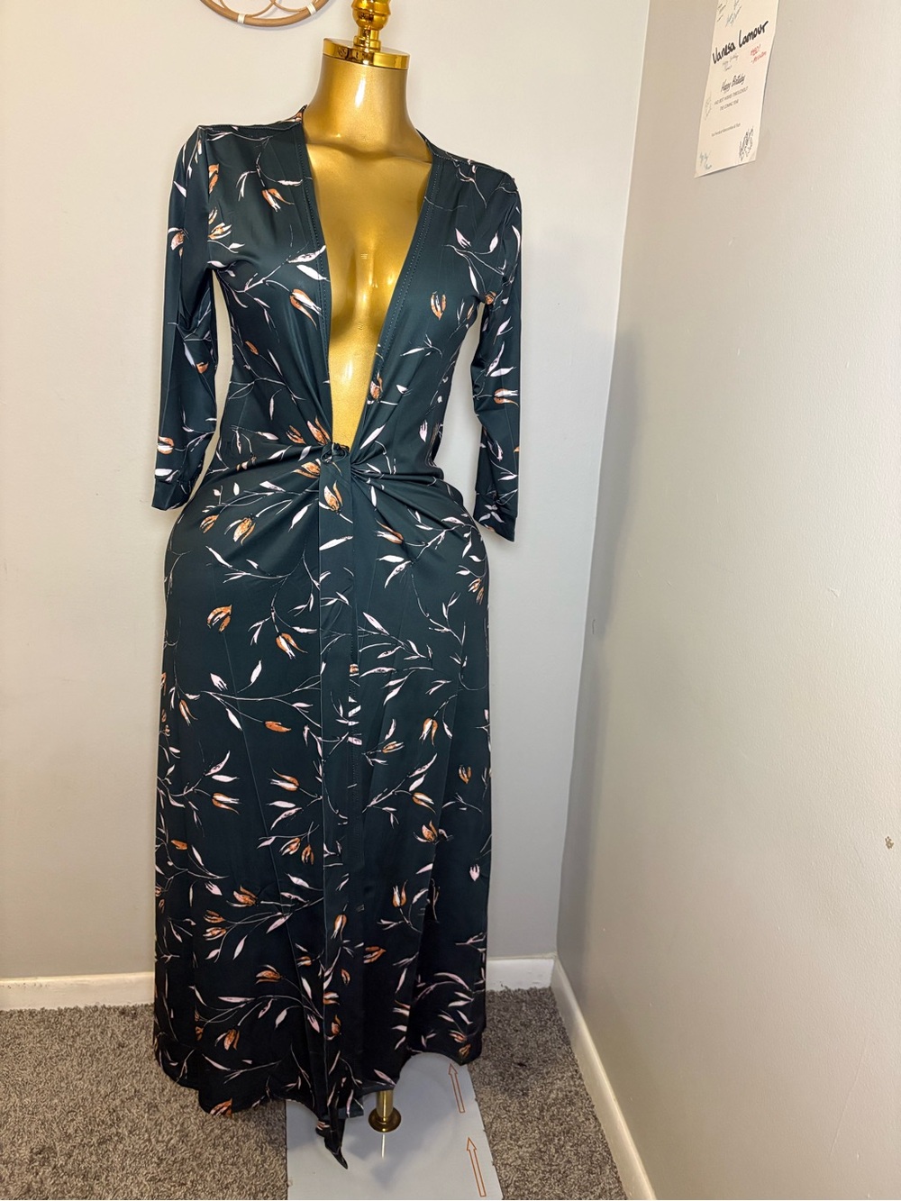 Deep Green Floral Maxi Wrap Dress - Women